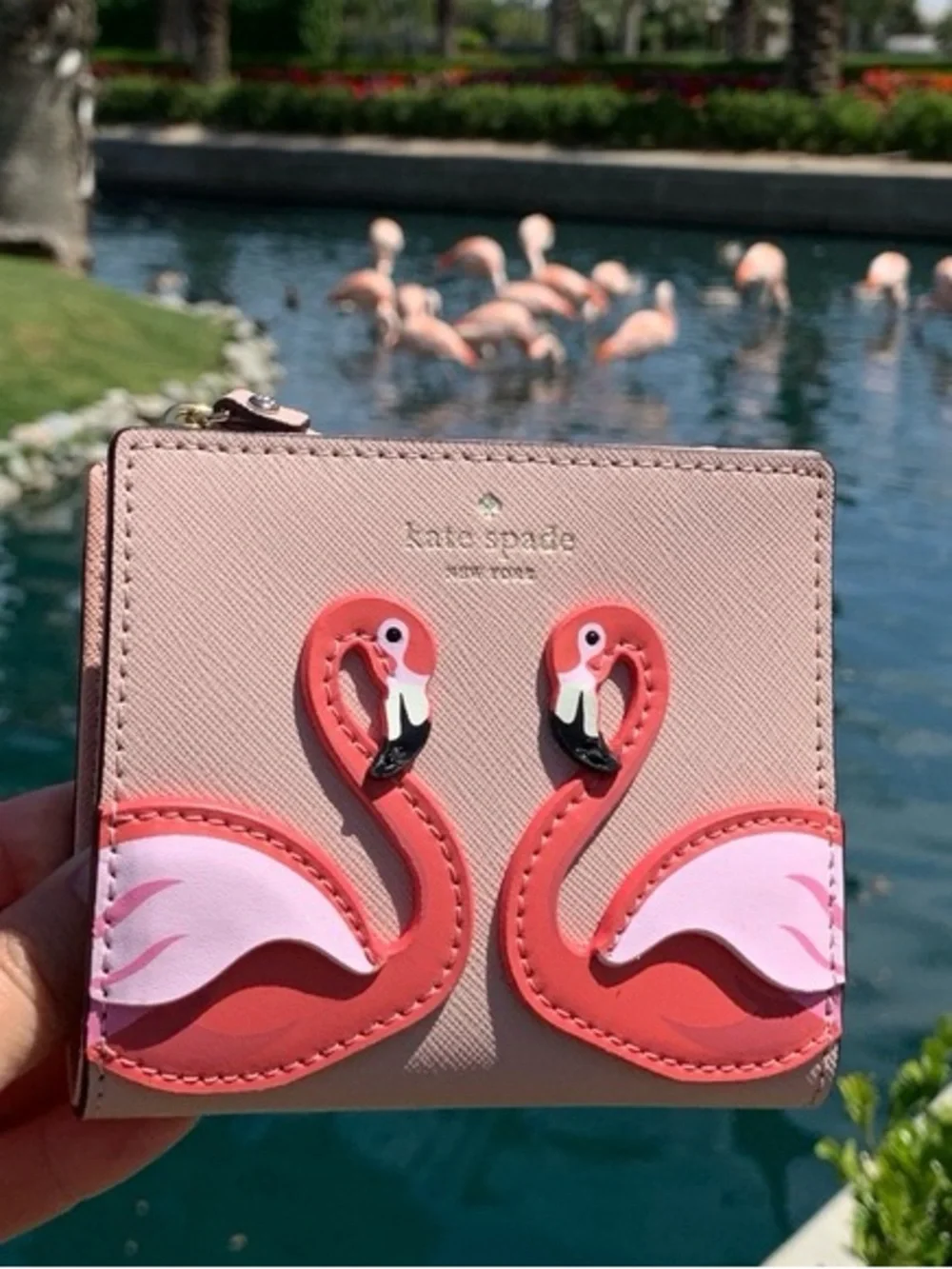 kate spade Pink Flamingo Appliqué Small Zip Wallet